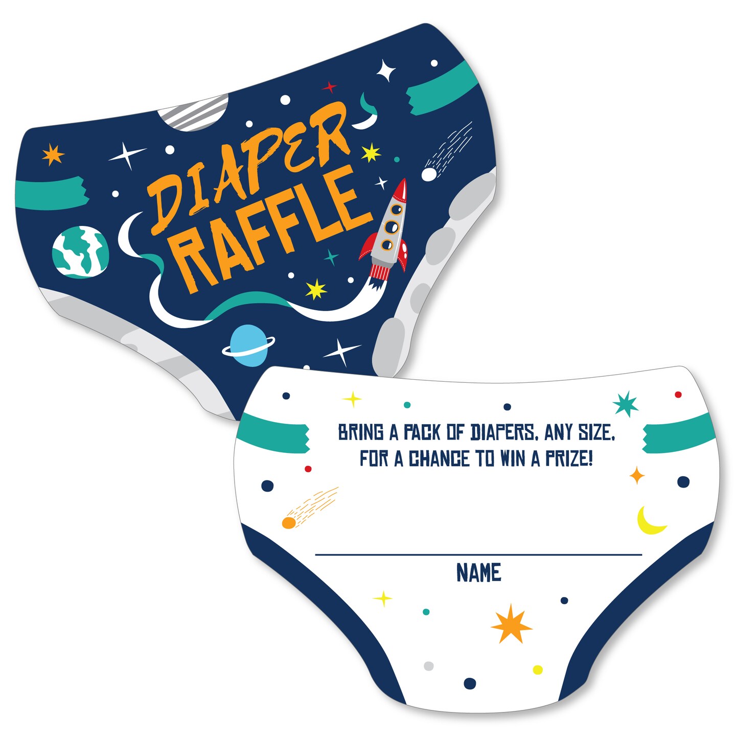 Big Dot of Happiness Blast Off to Outer Space - Diaper Shaped Raffle Ticket Inserts - Rocket Ship Baby Shower Activities - Diaper Raffle Game - 24 Ct