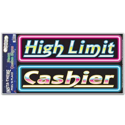 Neon Casino Signs Peel &#x27;N Place &#x22;Cashier&#x22; &#x26; &#x22;High Limit&#x22;