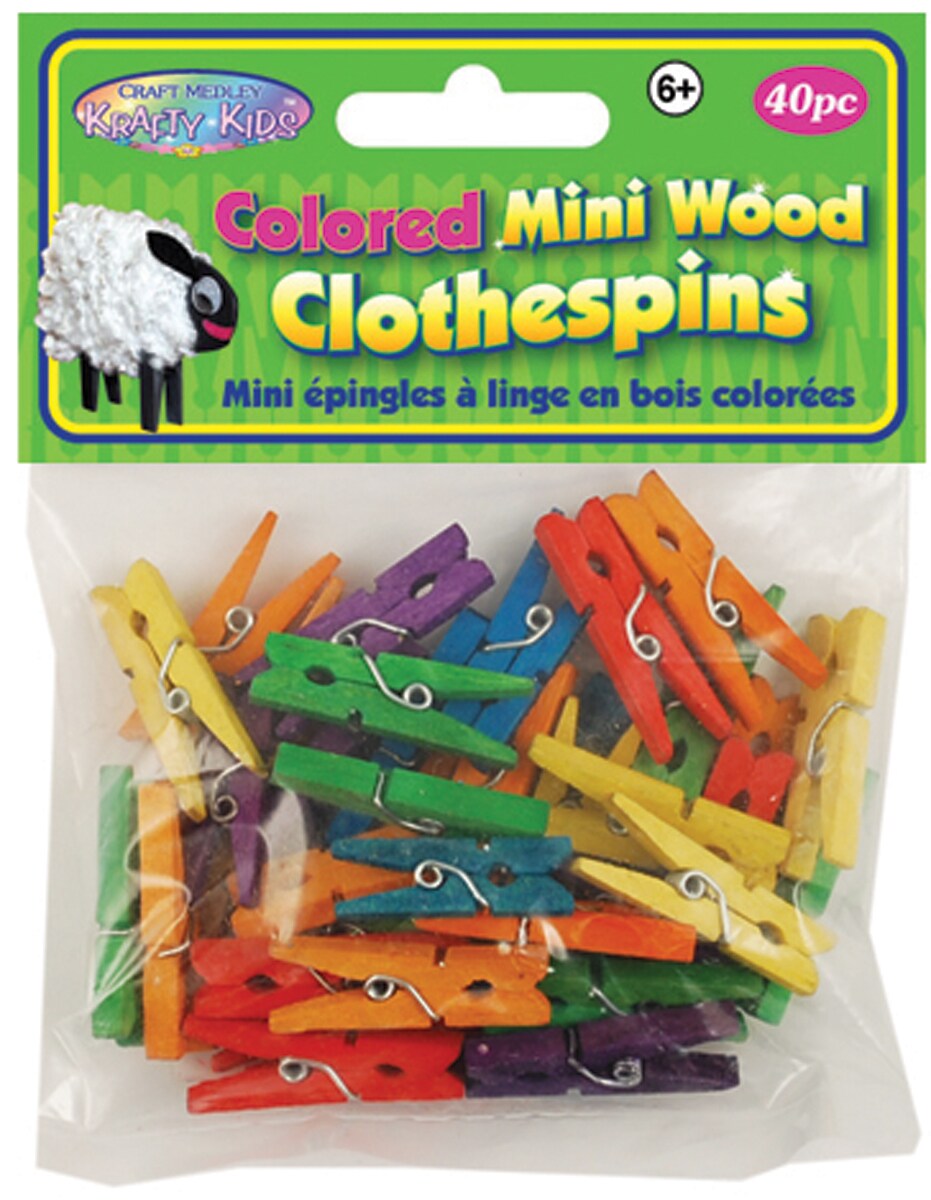 Krafty Kids Mini Wood Clothespins-Colored 1.1875&#x22; 40/Pkg