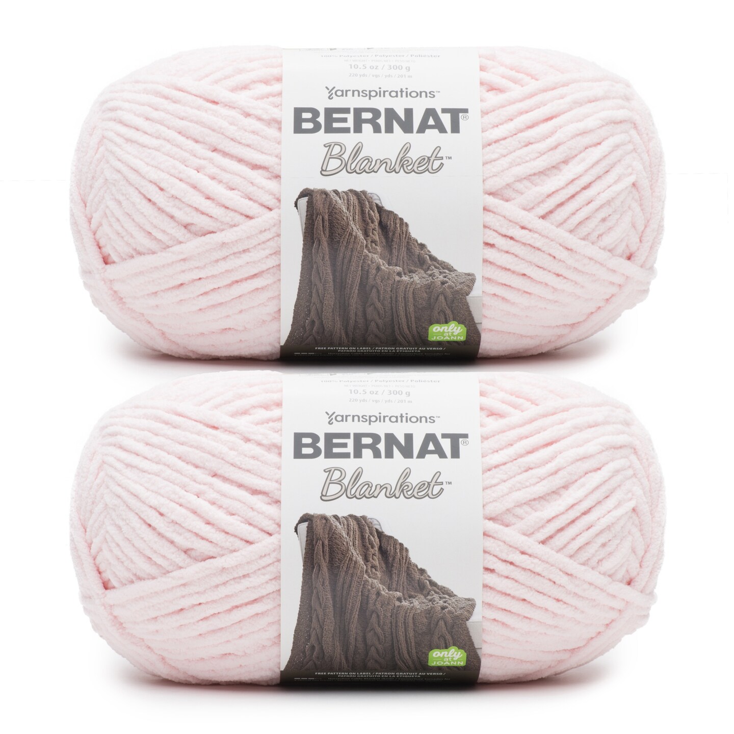 Bernat Blanket Blush Pink Yarn - 2 Pack of 300g/10.5oz - Polyester - 6 Super Bulky - 220 Yards - Knitting/Crochet
