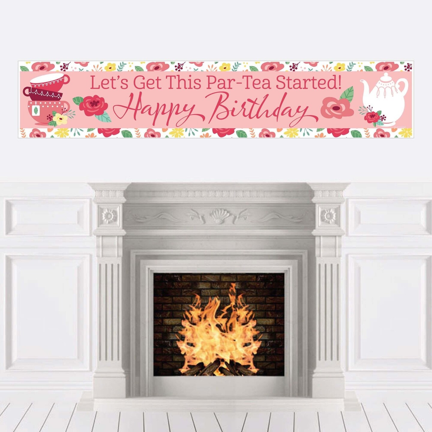 Big Dot of Happiness Floral Let&#x27;s Par-Tea - Happy Birthday Garden Tea Party Decorations Party Banner