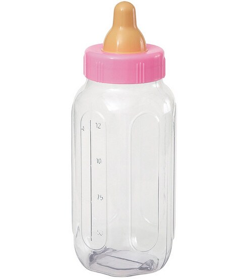 Pink Plastic Baby Bottle Bank