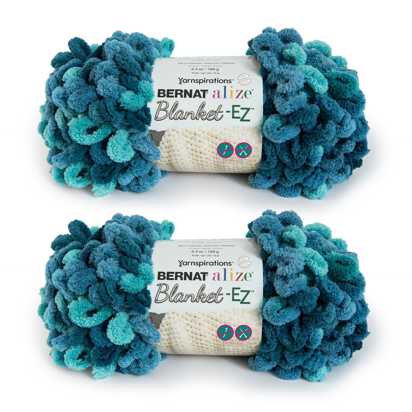 Bernat Alize Blanket Seaport Teals Yarn - 2 Pack of 180g/6.4oz - Polyester - 7 Jumbo - 18 Yards - Knitting/Crochet