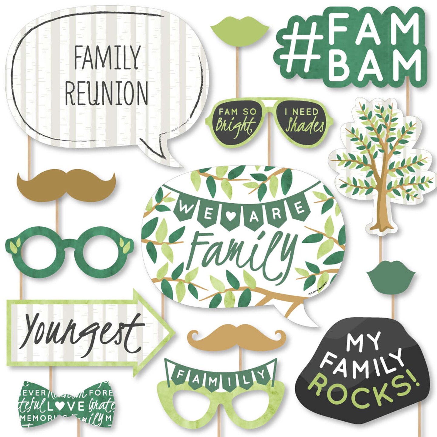 Big Dot of Happiness Family Tree Reunion - Family Gathering Party Photo Booth Props Kit - 20 Count