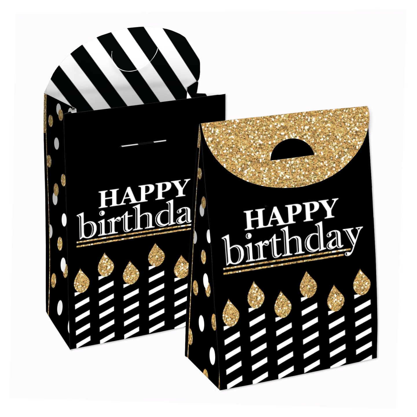 Big Dot of Happiness Adult Happy Birthday - Gold - Birthday Gift Favor Bags - Party Goodie Boxes - Set of 12