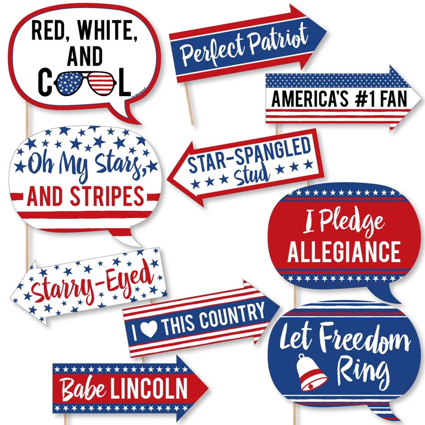 Big Dot of Happiness Funny Stars &#x26; Stripes - Memorial Day, 4th of July and Labor Day USA Patriotic Party Photo Booth Props Kit - 10 Piece