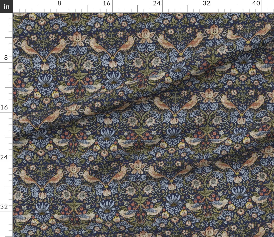 Victorian Floral Morris Inspired Arts And Crafts Damask Birds Art Nouveau Blue Green Custom Printed Fabric by Spoonflower Various Fabrics by the Yard or Fat Quarter