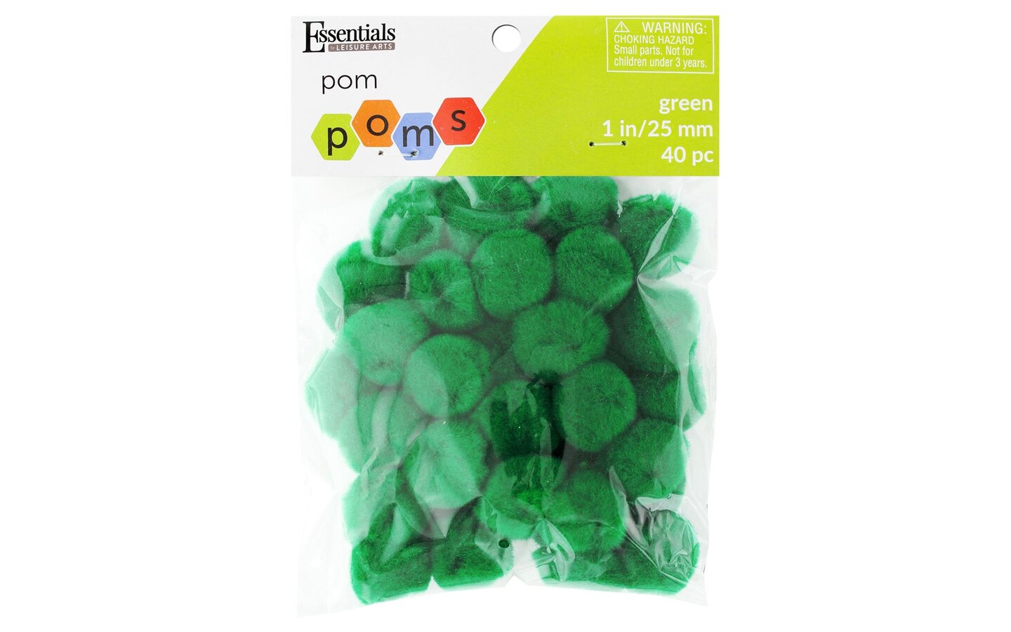 Essentials by Leisure Arts Pom Poms - Green - 1 - 40 piece pom