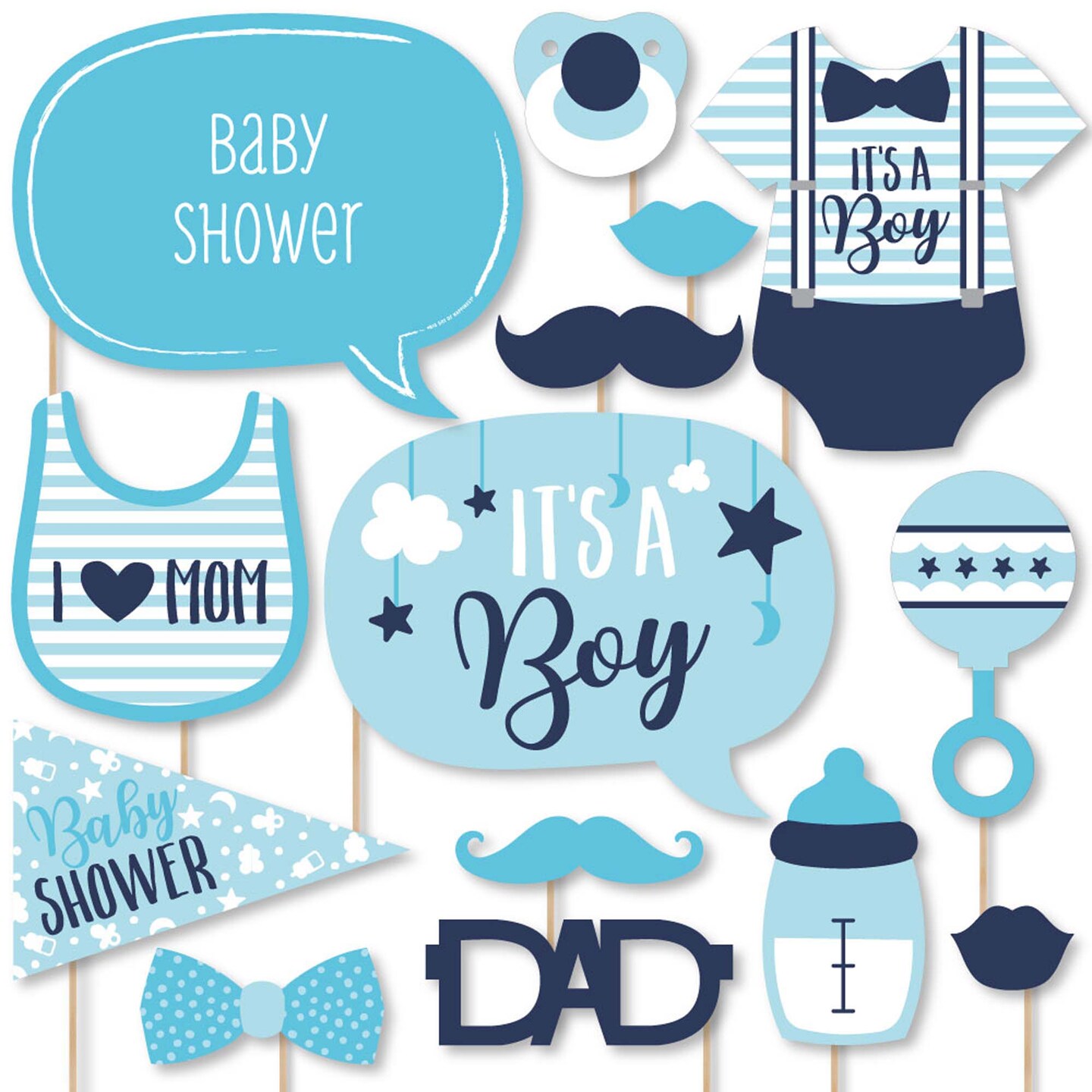 Big Dot of Happiness It&#x27;s a Boy - Blue Baby Shower Photo Booth Props Kit - 20 Count