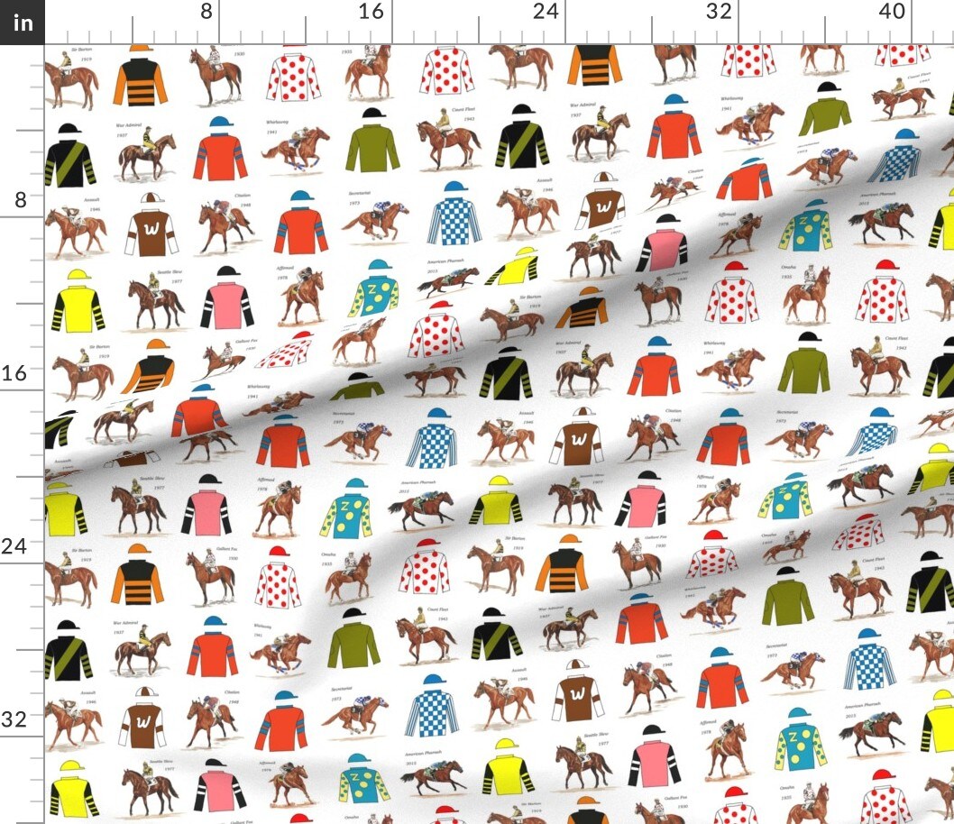 American Crown Off Black Horses Horse Racing Custom Printed Fabric by Spoonflower Various Fabrics by the Yard or Fat Quarter