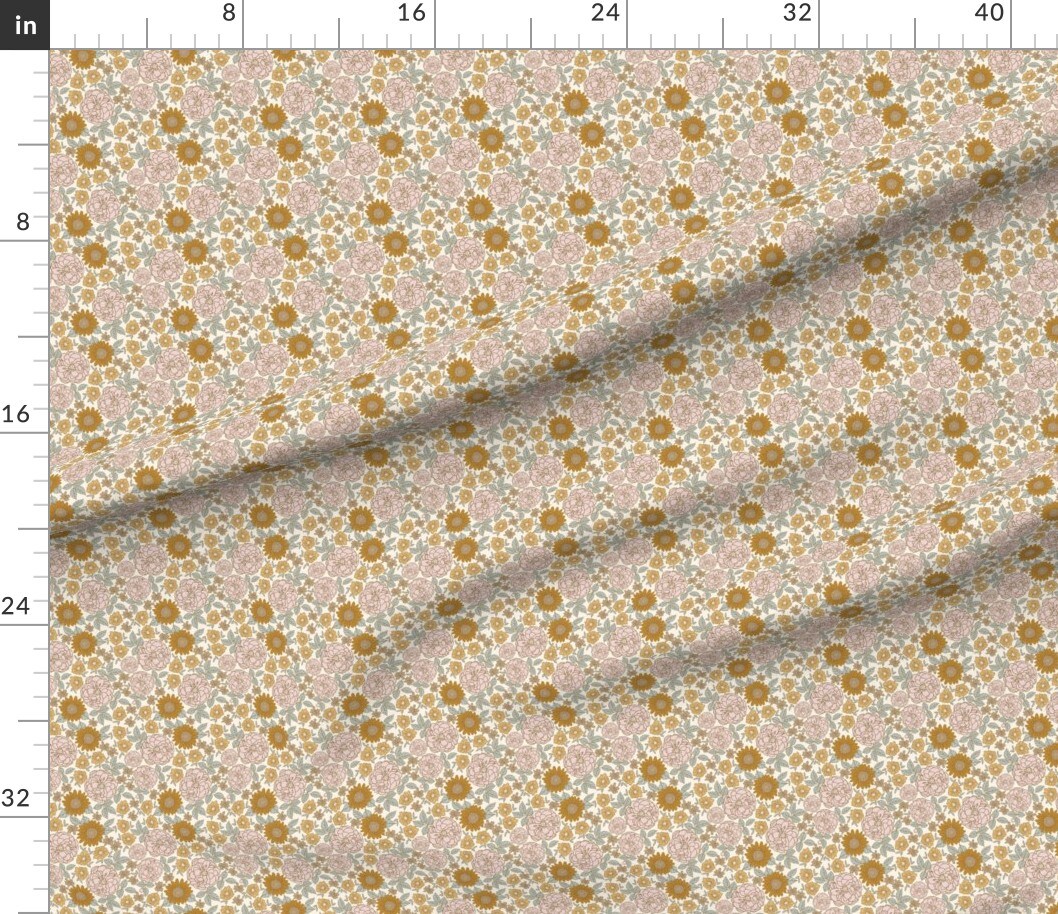 Petal Signature Cotton by the Yard or Fat Quarter Golden Girl Flower Floral Retro Rose Fall Sunflower Bloom Custom Printed Fabric by Spoonflower