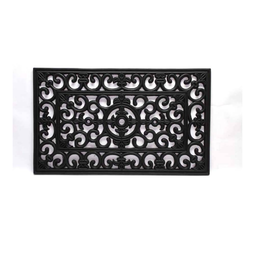 Filigree Rubber Scraper Doormat, Floor Door Mat in Black Rubber, Open Design Scrapes Dirt and Mud from Shoes and Boots