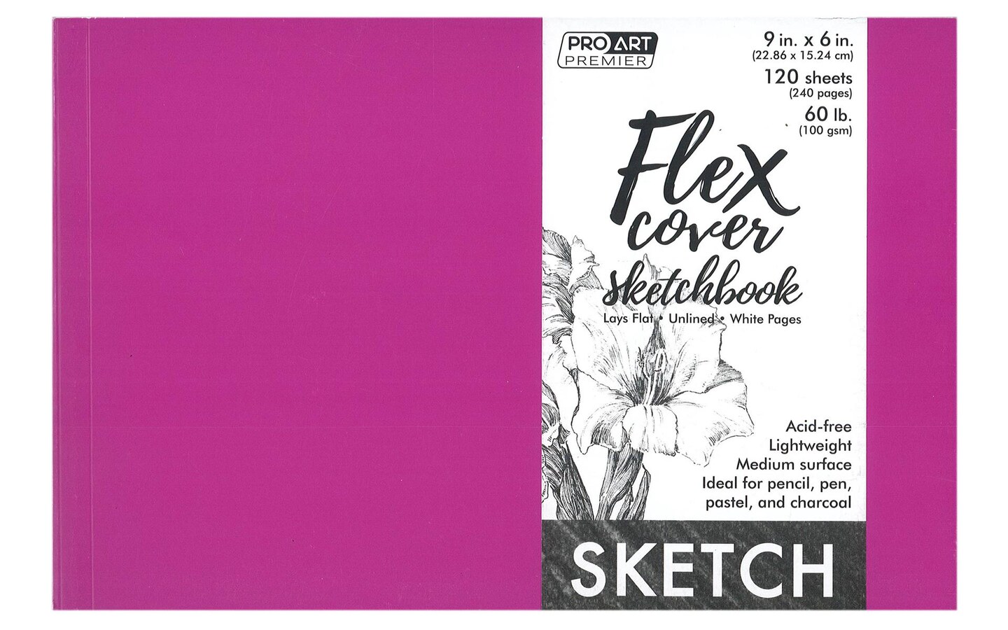Pro Art Premium Sketch Book 9"x6" 120 sheets, 60#, Flex Cover, Magenta, Sketch Book, Sketchbook, Sketch Pad, Drawing Paper, Art Book, Drawing Book, Art Paper, Sketchbook for Drawing