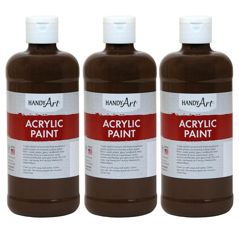 Acrylic Paint 16 oz, Burnt Umber, Pack of 3