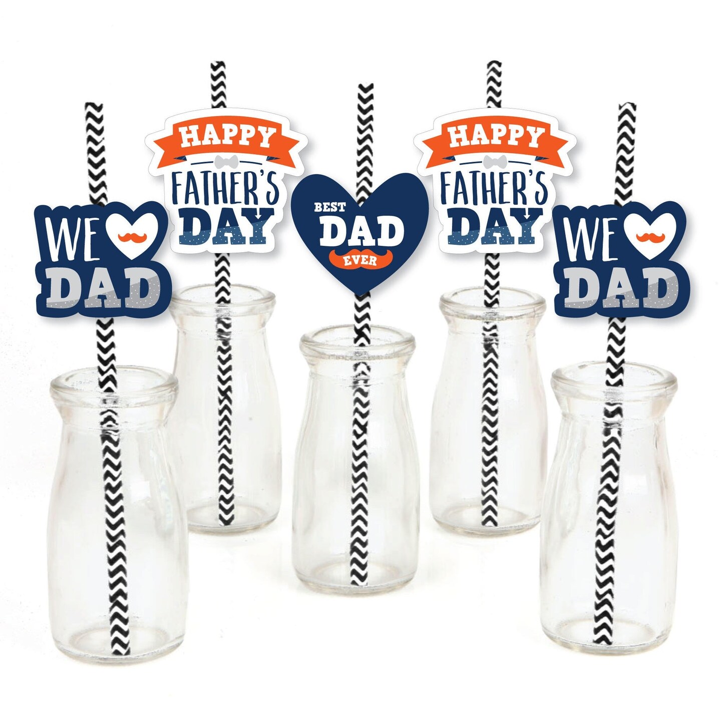 Big Dot of Happiness Happy Father&#x27;s Day - Paper Straw Decor - We Love Dad Party Striped Decorative Straws - Set of 24
