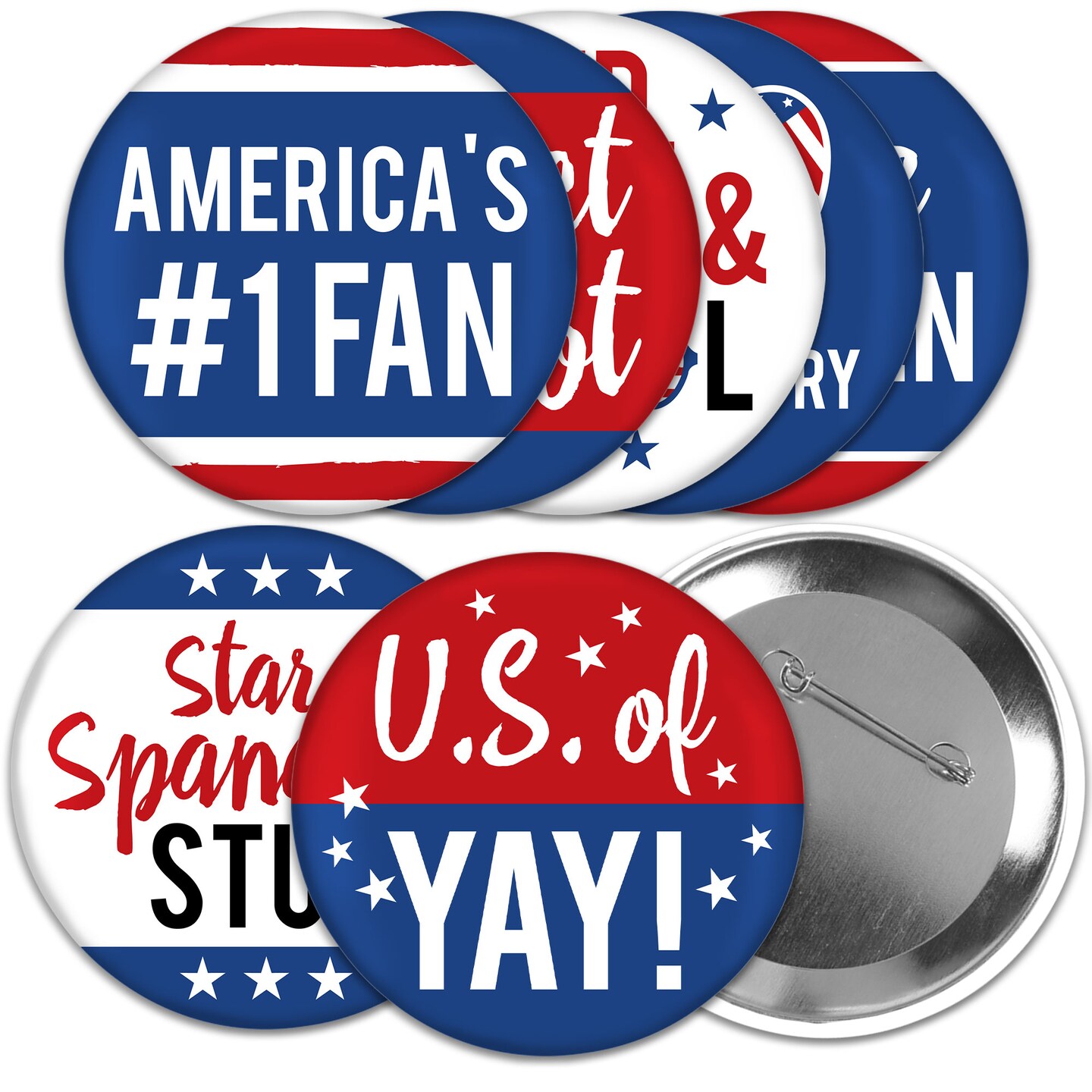 Big Dot of Happiness Stars &#x26; Stripes - 3 inch Patriotic Party Badge - Pinback Buttons - Set of 8