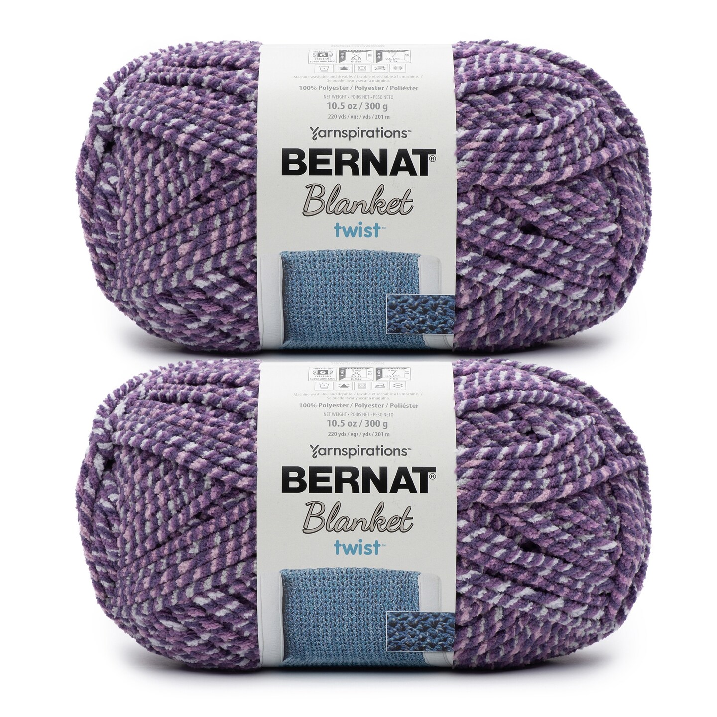 Bernat Blanket Twist Grape Kiss Yarn - 2 Pack of 300g/10.5oz - Polyester - 6 Super Bulky - 220 Yards - Knitting/Crochet