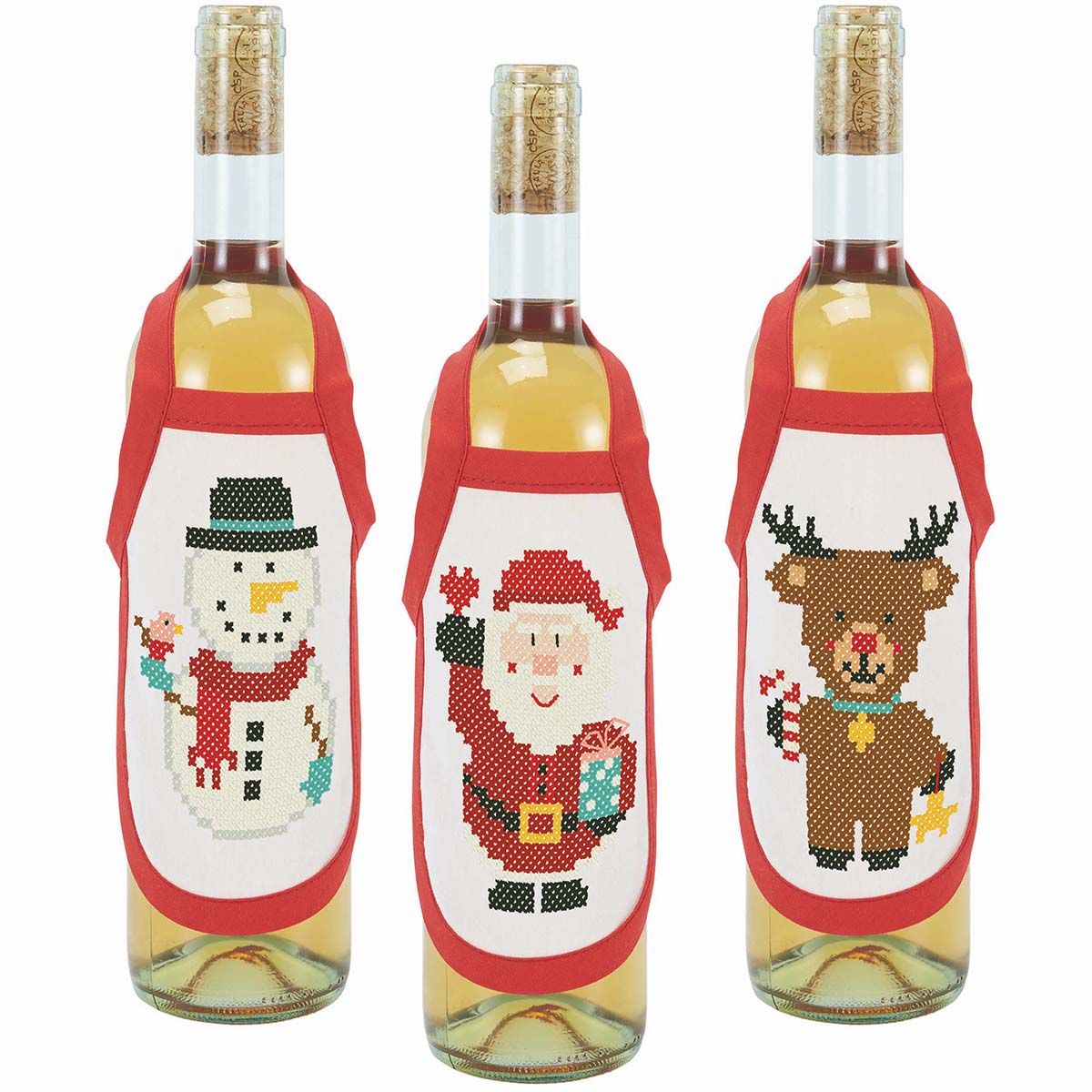 Herrschners Christmas Friends Bottle Aprons Stamped CrossStitch Michaels