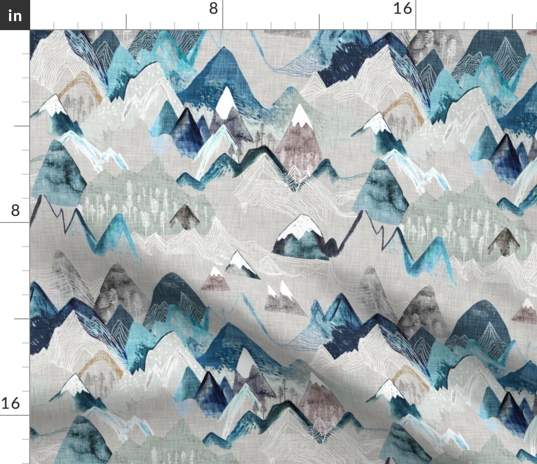 Call Mountains Storm Mountain Adventure Awaits Blue Grey Boy Nursery Outdoors Nature Custom Printed Fabric by Spoonflower Various Fabrics by the Yard or Fat Quarter
