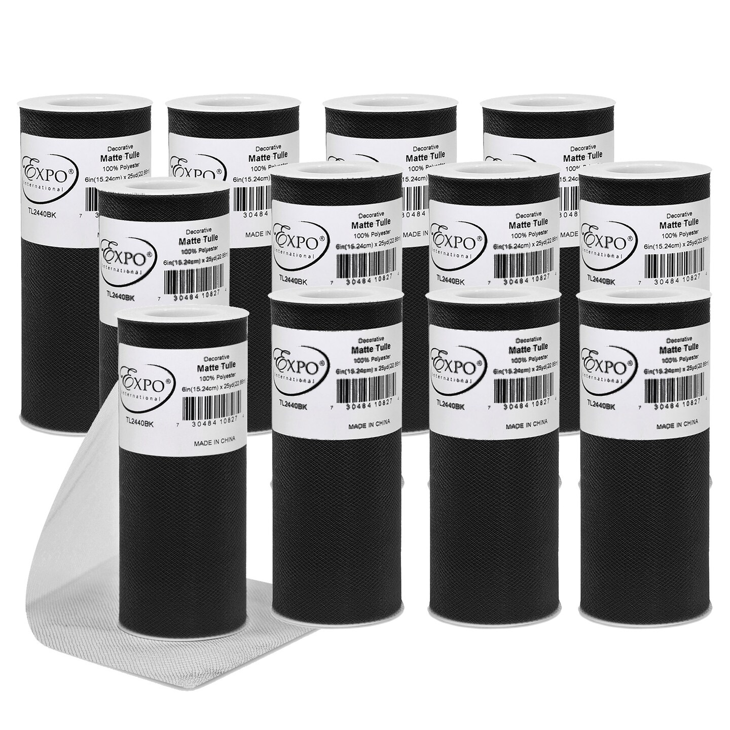 Pack of 12 Decorative Matte Tulle Spool of 6 Inch X 25 Yards