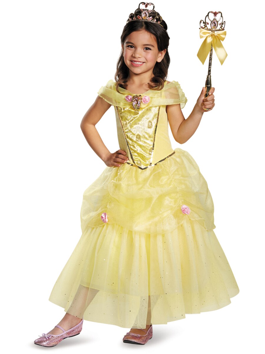 Child's Girls Disney Deluxe Belle Beauty And The Beast Ball Gown Dress Costume