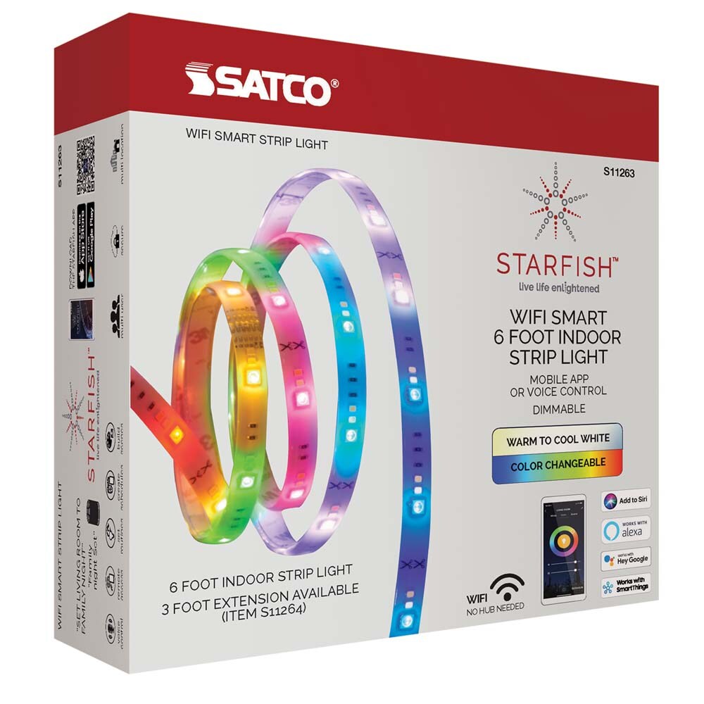 WI-FI 6FT Indoor LED RGB &#x26; White Tunable Strip Light - Satco Starfish