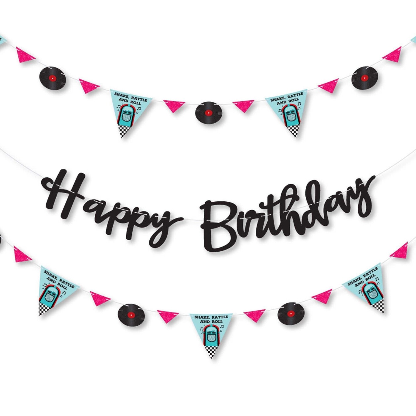 Big Dot of Happiness 50&#x27;s Sock Hop - 1950s Rock N Roll Birthday Party Letter Banner Decoration - 36 Banner Cutouts and Happy Birthday Banner Letters