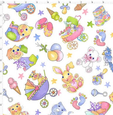 Busy Baby Blue Children Cotton Fabric by Loralie Deigns