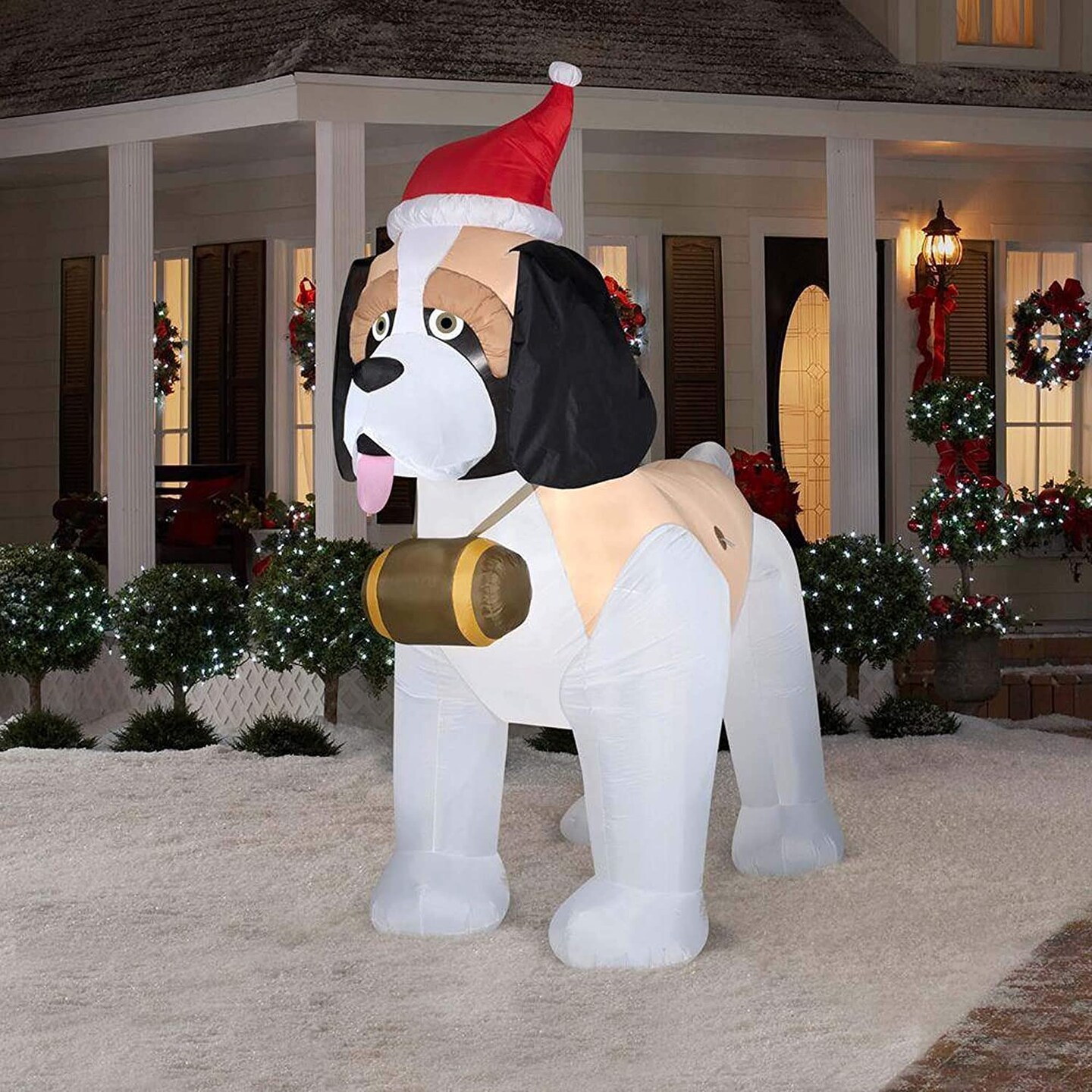 9' Gemmy Airblown Inflatable Christmas St Bernard Wearing Santa Hat 35985