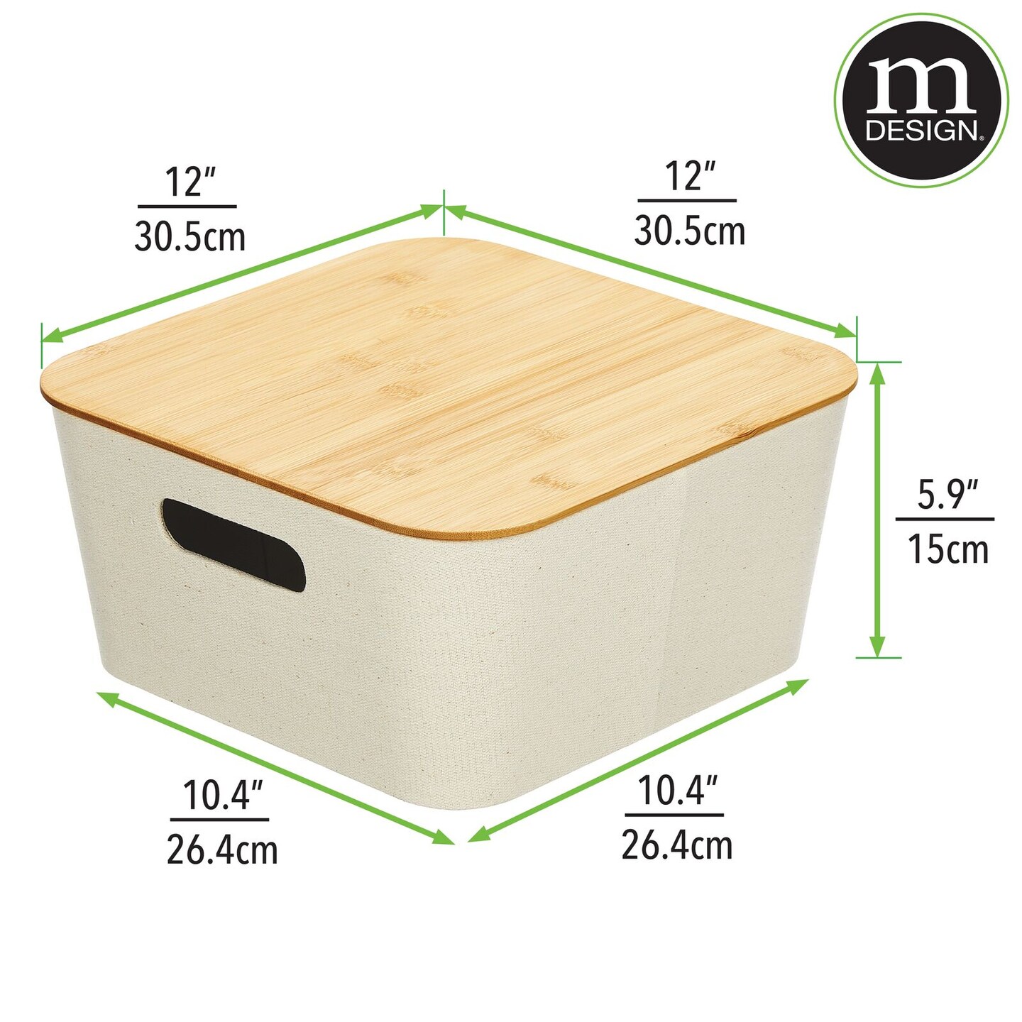 mDesign Modern Stackable Fabric Covered Bin with Bamboo Lid, 2 Pack - 12 x 12