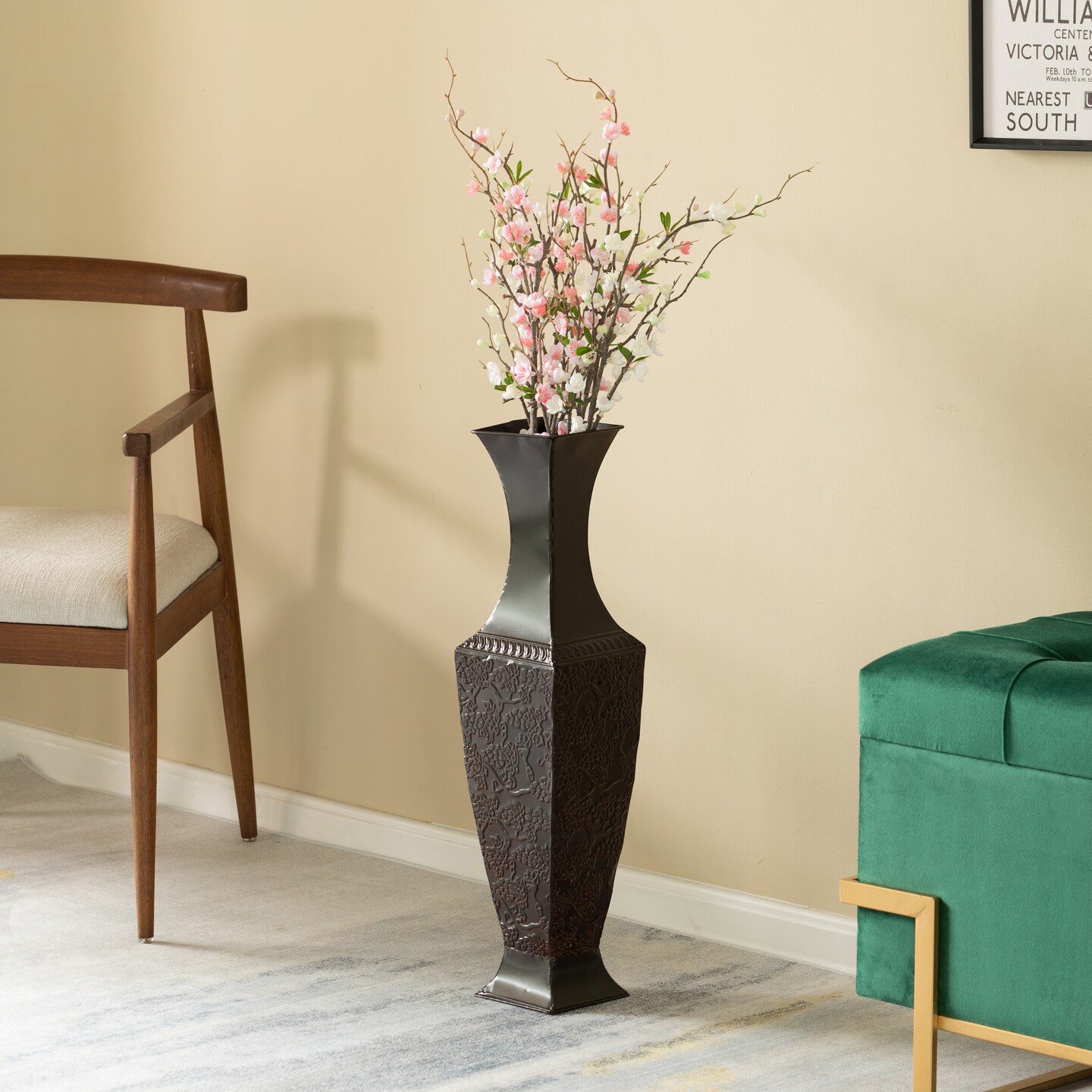 26 Dark Brown Accent Metal Floor Vase Centerpiece Home Decor for Dried Flower Branches and Artificial Floral Arrangements | Ideal Home and Living Room Decoration