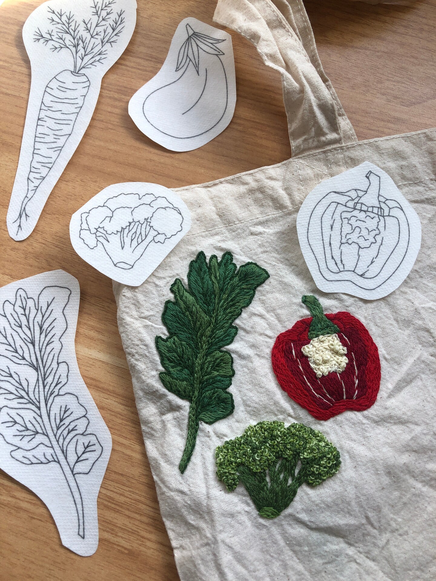 MCreativeJ Veggie Delight - Peel Stick and Stitch Hand Embroidery Patterns