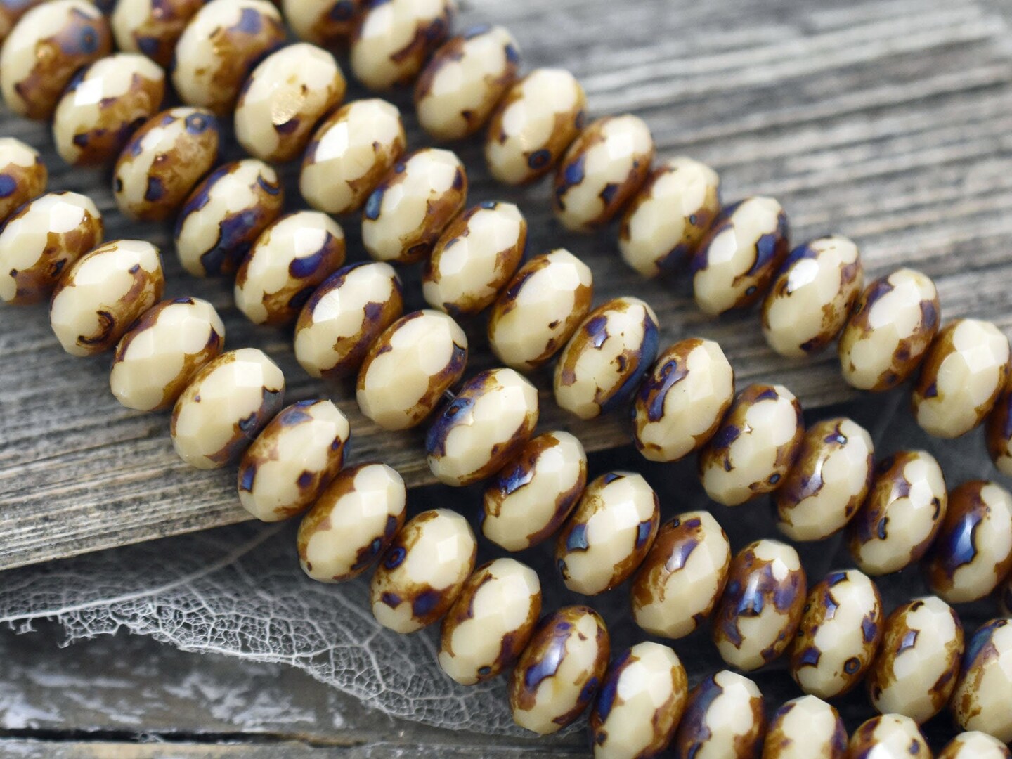 *25* 5x8mm Beige Picasso Fire Polished Rondelle Beads