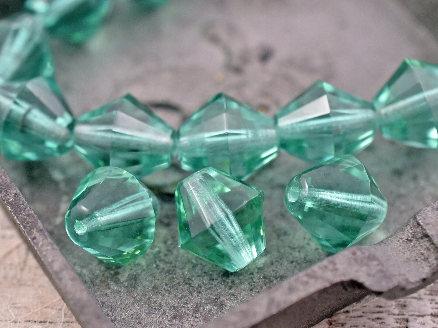 *2* 15mm Teal Green Faceted Bicone Beads