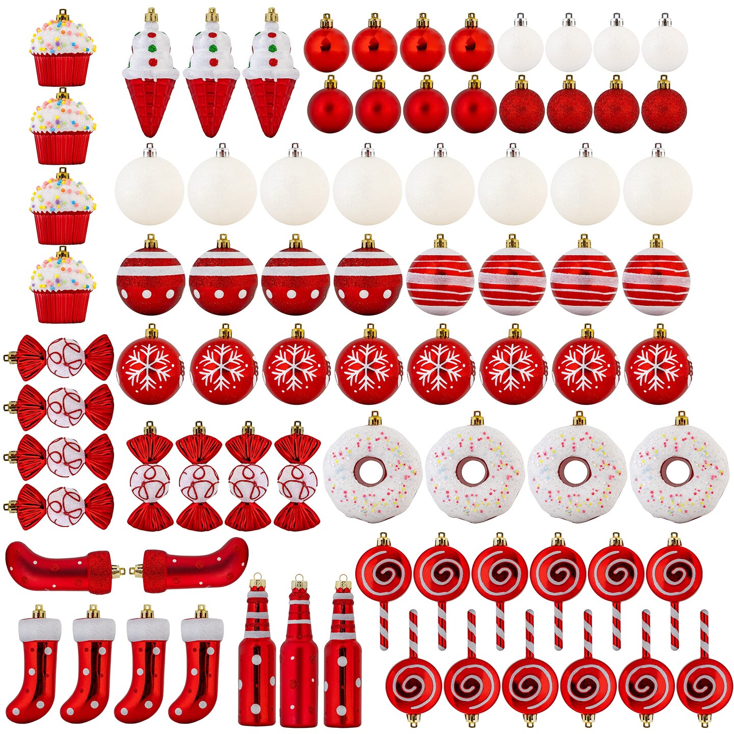 R N&#x27; D Toys Candycane Ornament Set &#x2013; Christmas Candy Cane Shatterproof Balls and Candy Hanging Ornaments for Indoor or Outdoor Christmas Tree, Holiday Party, Home D&#xE9;cor - 82 Piece Set