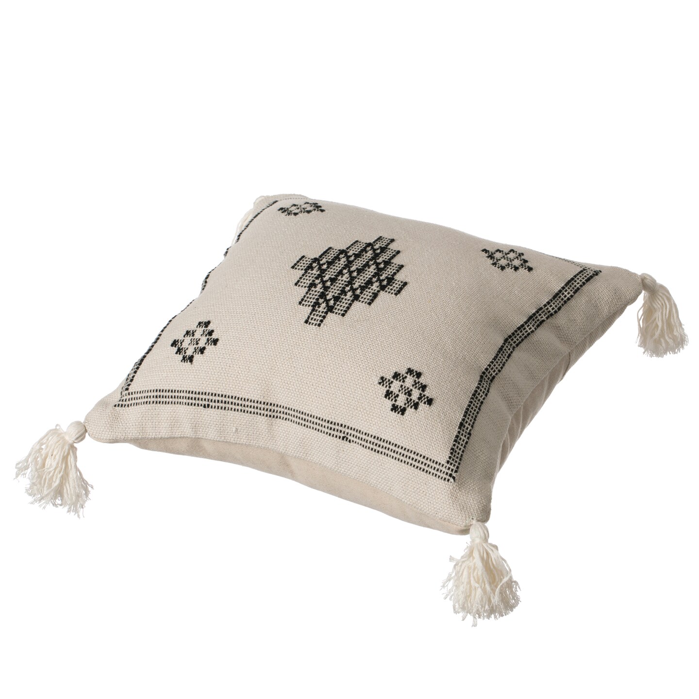 16&#x22; Throw Pillow Cover with Southwest Tribal Pattern and Corner Tassels