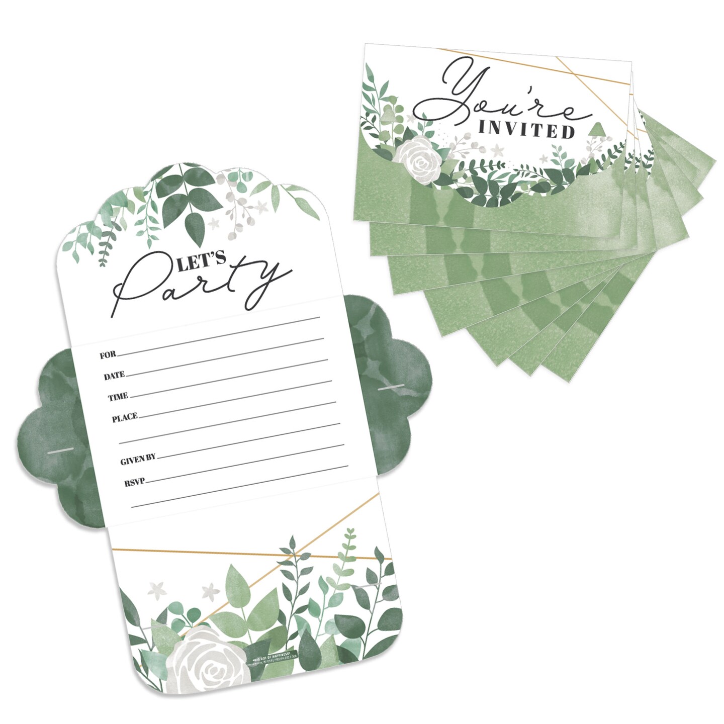 Big Dot of Happiness Boho Botanical - Fill-In Cards - Greenery Party Fold and Send Invitations - Set of 8