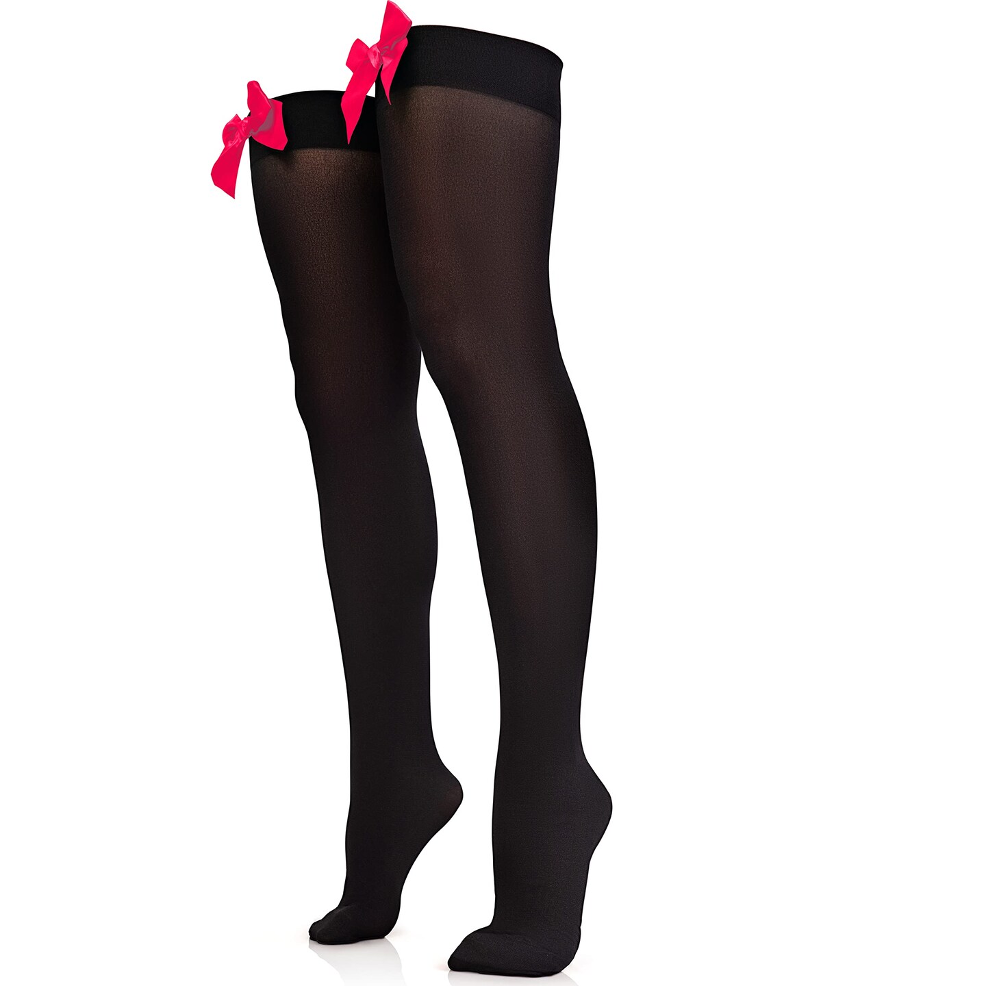 Bow Accent Thigh Highs - Black Over the Knee High Stockings with