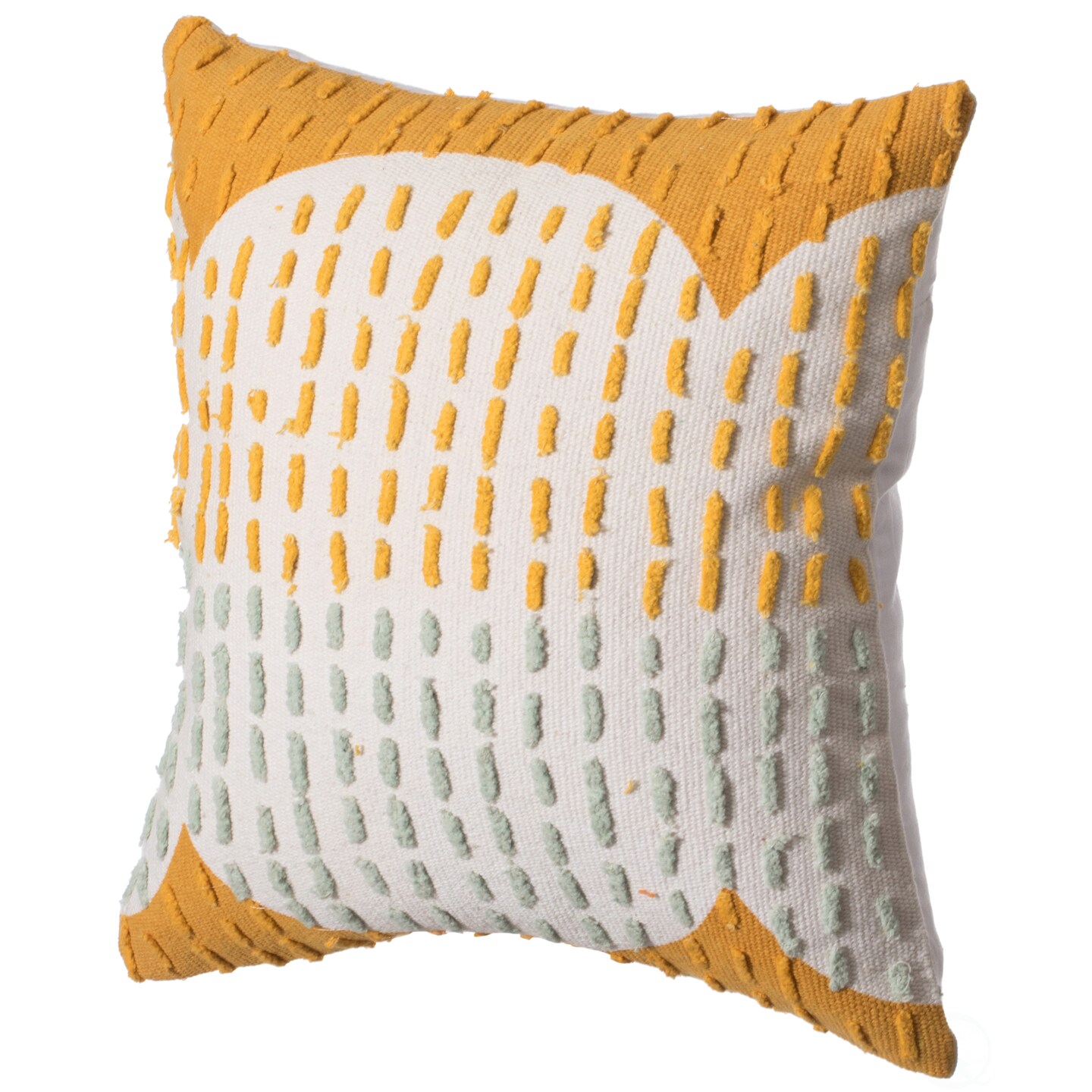 16&#x22; Handwoven Cotton Throw Pillow Cover with Ribbed Line Dots and Wave Border