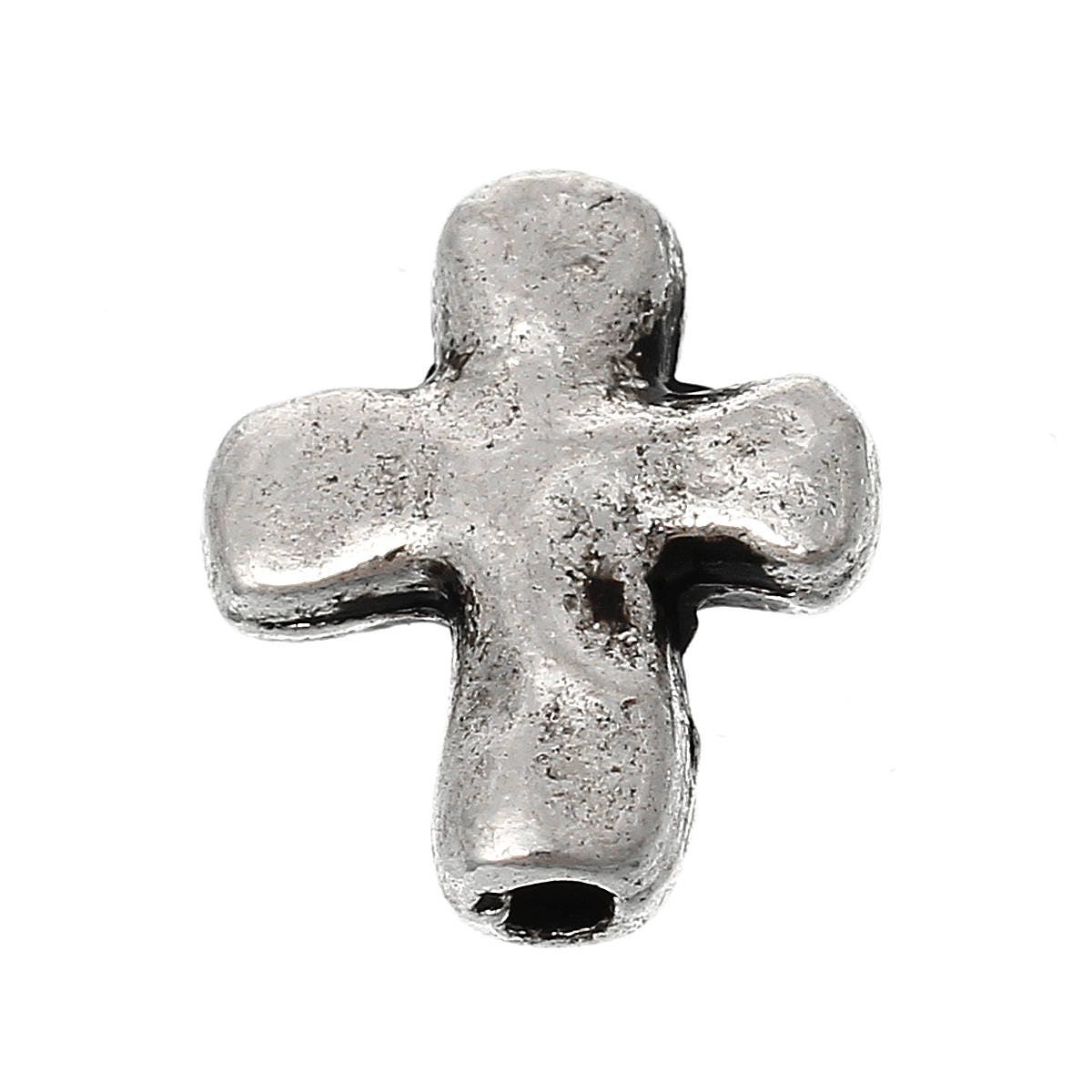 15* 14x12mm Antique Silver Cross Beads