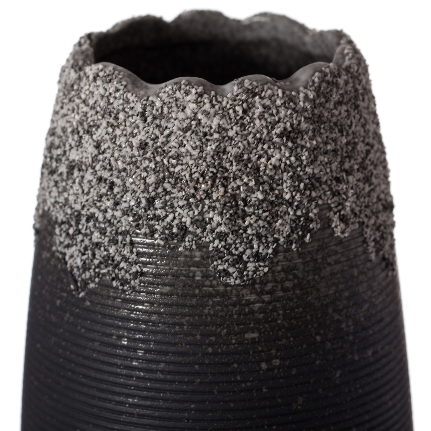 Modern Farmhouse Home D&#xE9;cor Accents; Boho Vases for Table Decor, Housewarming Gifts, Black Ceramic Table Vase with Dripping Crystal Look and Scalloped Opening Design