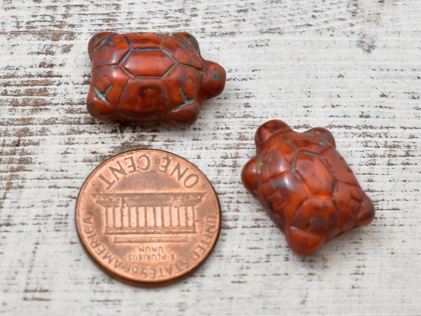 *4* 19x14mm Opaque Orange Travertine Turtle Beads