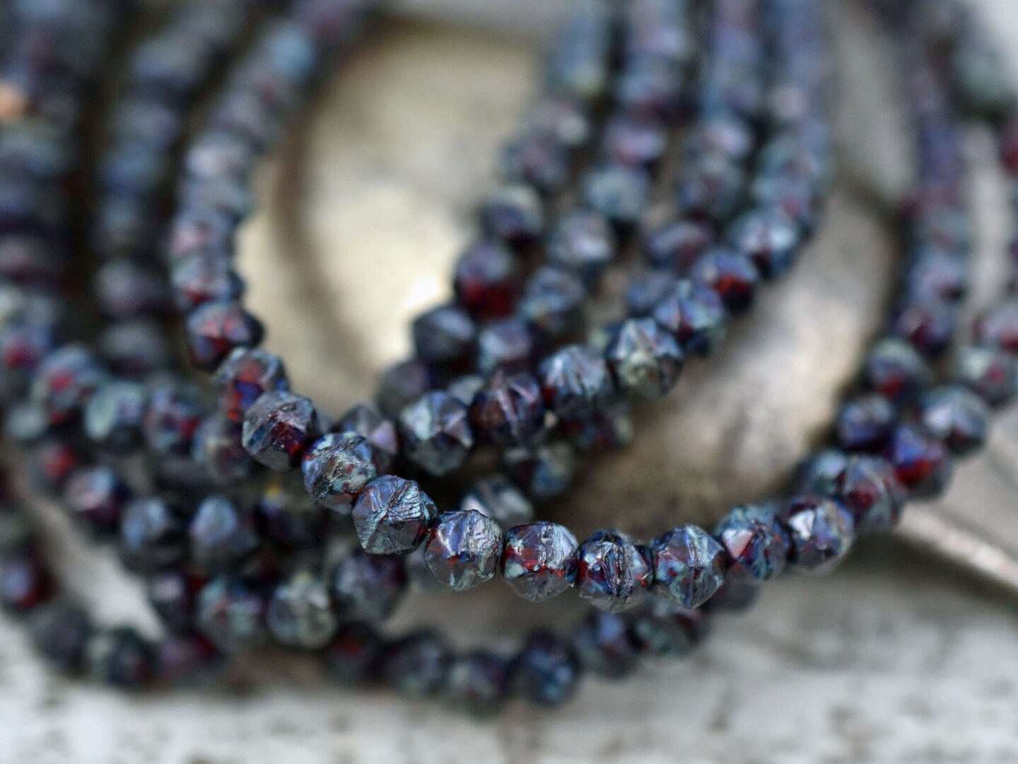 *50* 4mm Ruby Red Picasso English Cut Round Beads