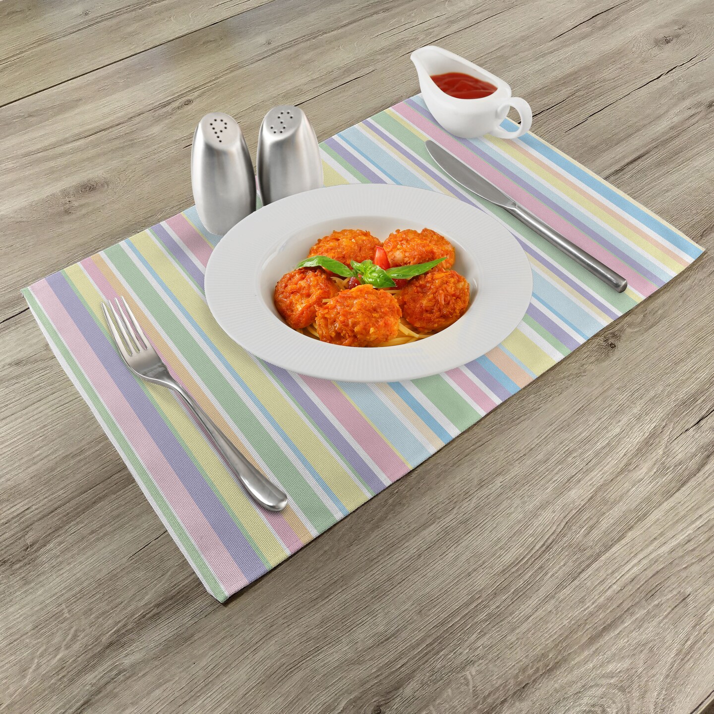 Ambesonne Pastel Place Mats Set of 4, Vertically Striped Pattern Different Colored Straight Lines Classical Old Fashioned, Washable Fabric Placemats for Dining Table, Standard Size, Multicolor