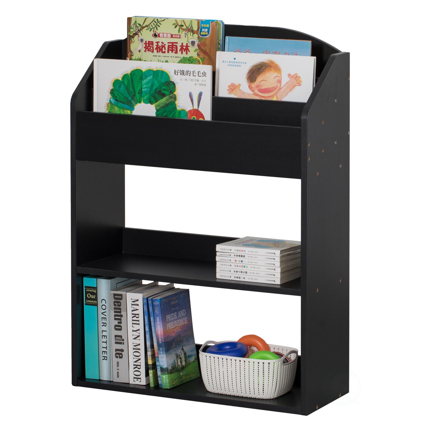 Modern Wooden Storage Bookcase with Shelf, Playroom Bedroom Living and Office
