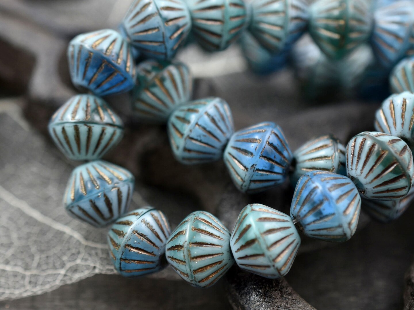 *15* 9mm Bronze Washed Tahiti Dream Large Hole Bicone Beads