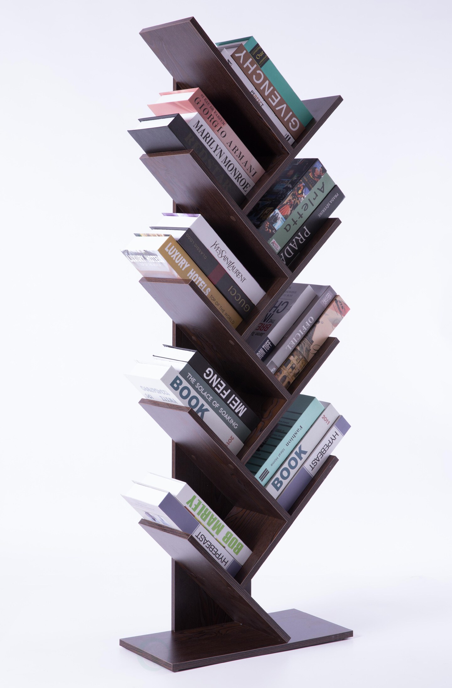 Wooden 9-Shelf Tree Magazine CD Storage Bookcase