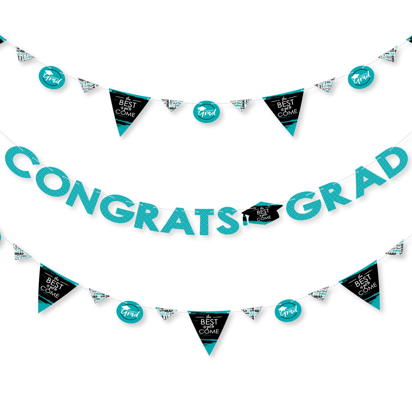 Big Dot of Happiness Teal Grad - Best is Yet to Come -  Turquoise Party Letter Banner Decor - 36 Banner Cutouts and Congrats Grad Banner Letters