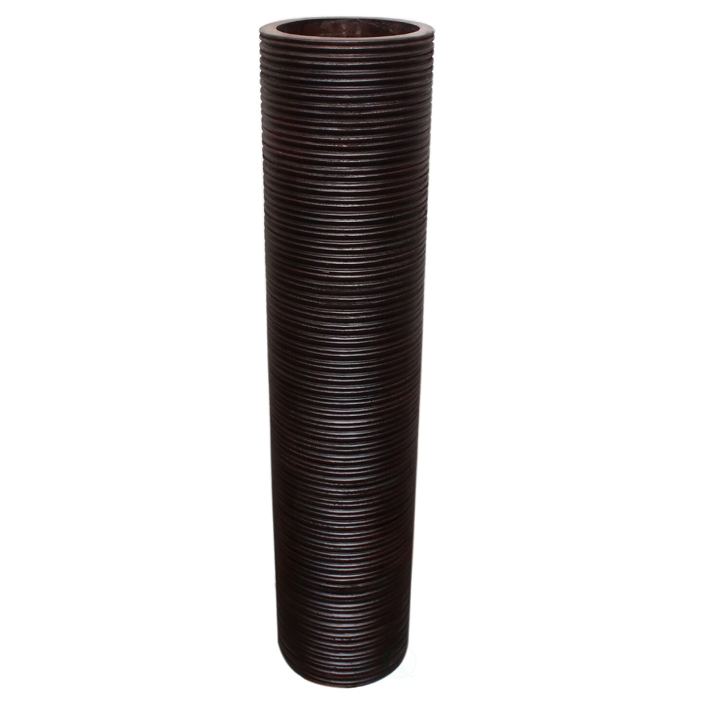 Brown Decorative Contemporary Mango Wood Ribbed Design Cylinder Shaped Vase