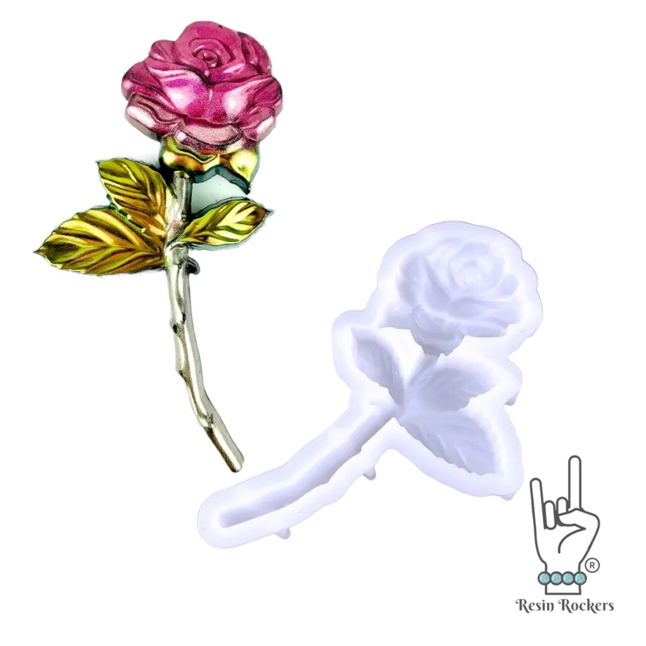 UV Safe Stemmed Rose Silicone Mold for UV or Epoxy Resin Art